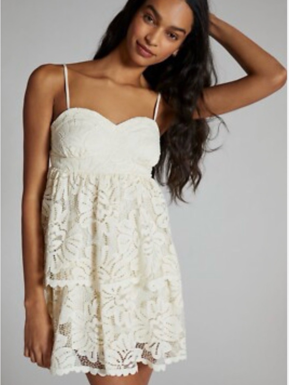 Maeve by Anthropologie Strap Lace Mini Dress in Cream